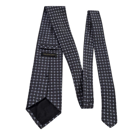 Valentino Silk Mens Tie Geometric Pattern Luxury Accessory Brown Blue Designer